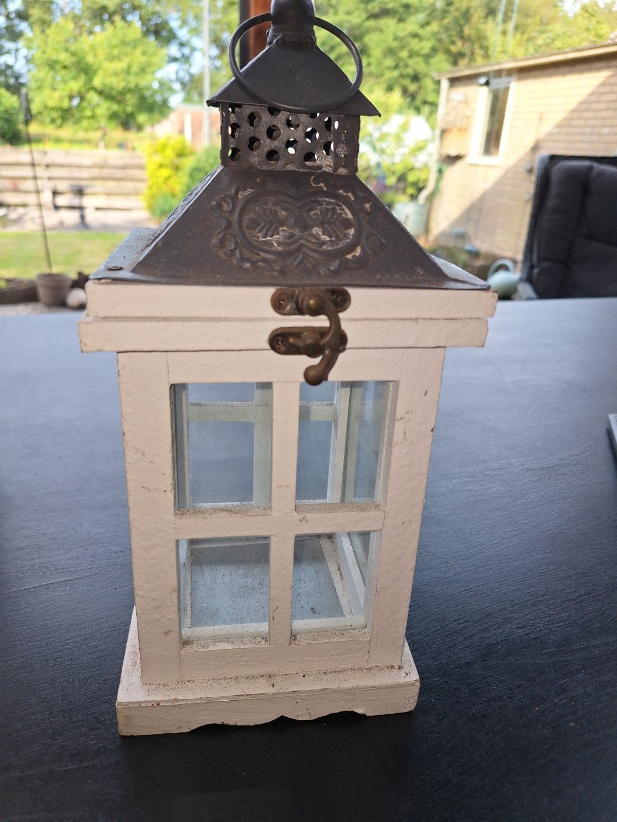 Decoratieve lantaarn wit met metalen dakje, Ophalen of Verzenden
