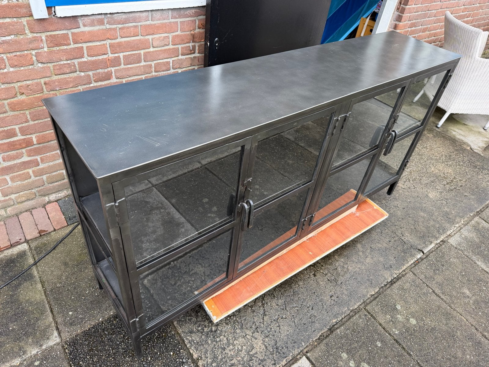 Industriële stalen kast met glazen deuren - 180x95x40 cm, Gebruikt, 150 tot 200 cm, Ophalen of Verzenden, Metaal