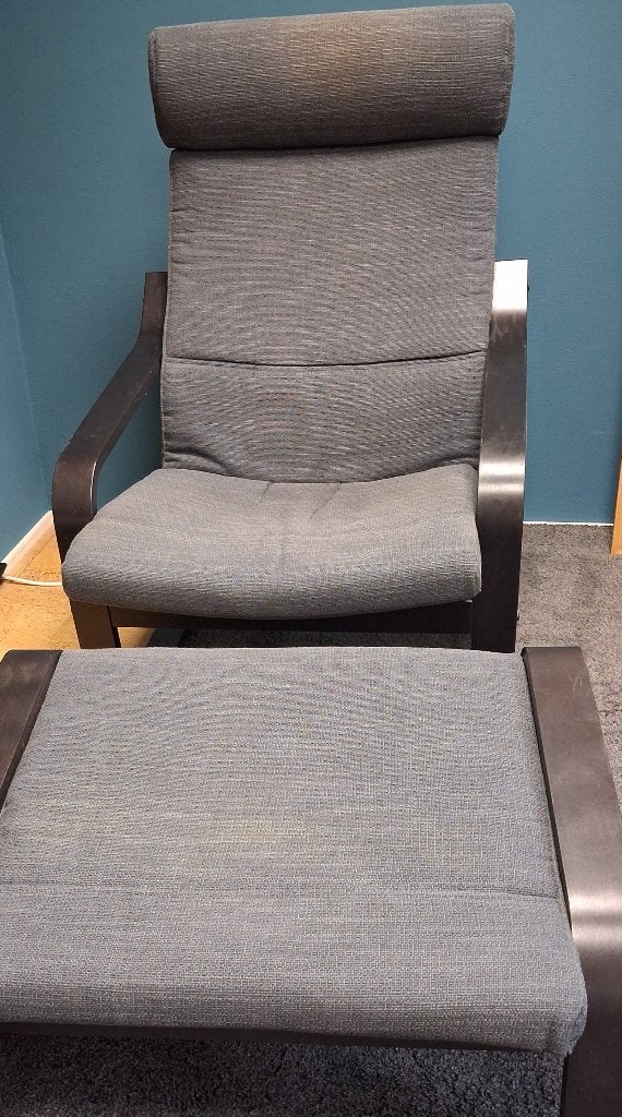 Ikea Poäng fauteuil met voetenbank, Ophalen, Gebruikt, 75 tot 100 cm, Stof