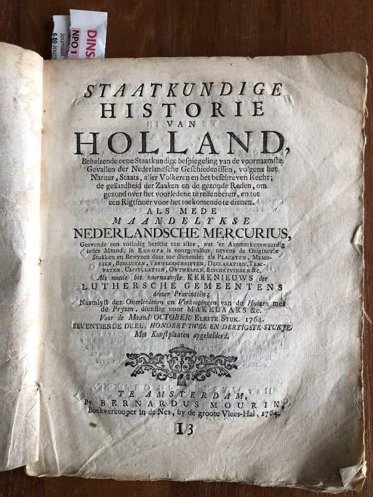 1764 Staatkundige Historie van Holland als mede maandelykse, Antiek en Kunst, Verzenden