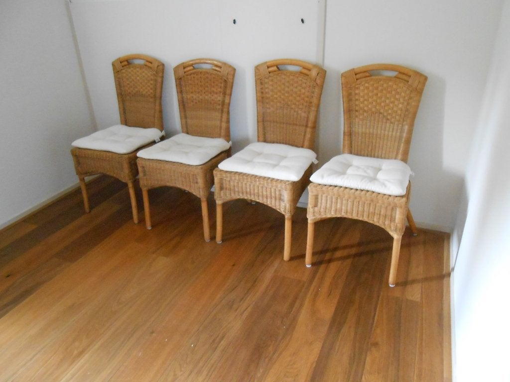 4 nette rotan eethoek stoelen, Ophalen, Gebruikt, Overige kleuren, Riet of Rotan