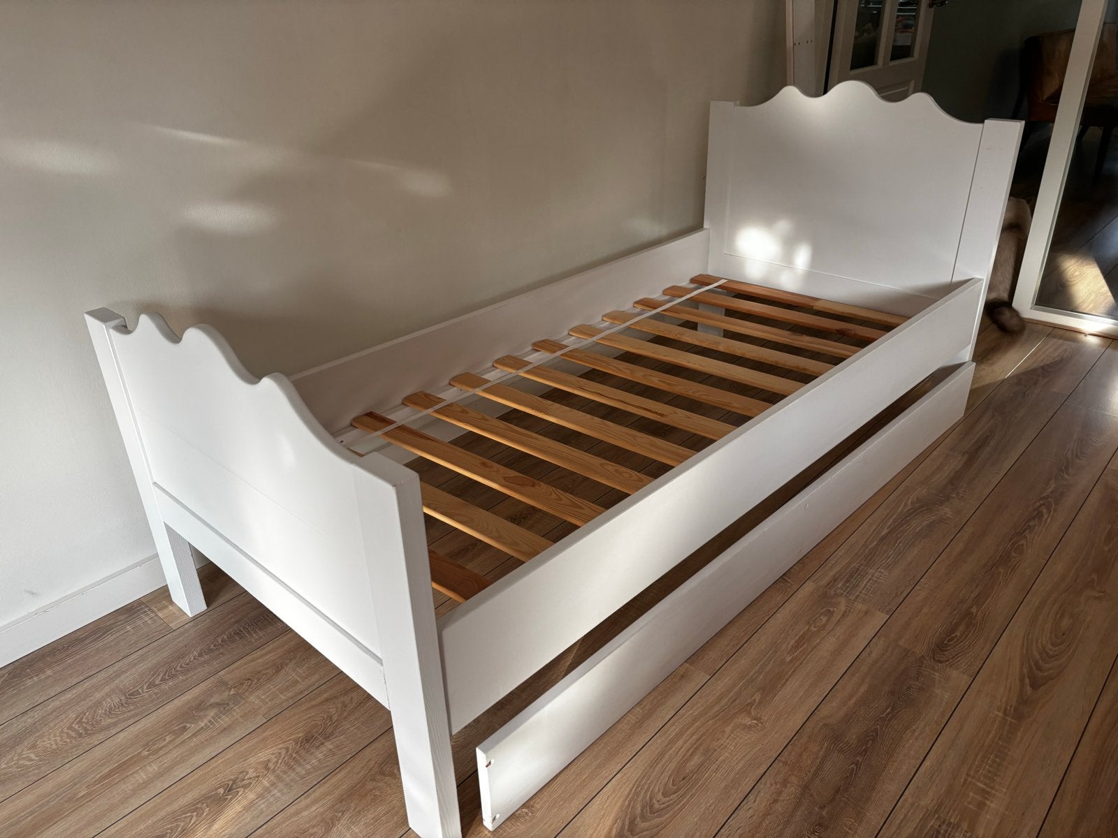 Eenpersoonsbed (200-90)met lades en matras - Wit hout, Ophalen, 90 cm, Eenpersoons, Wit