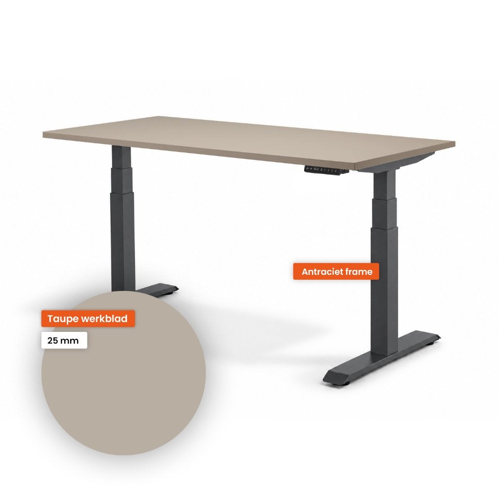 Ergowork zit-sta bureau – Antraciet frame / Taupe, Zit-sta bureau, Spaanplaat of MDF, Nieuw, Ophalen of Verzenden