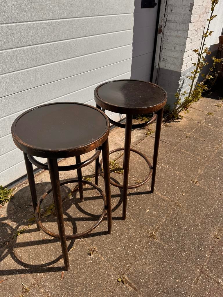Set van 2 vintage houten barkrukken, Huis en Inrichting, Barkrukken, Ophalen, Gebruikt, 90 cm of meer, Hout