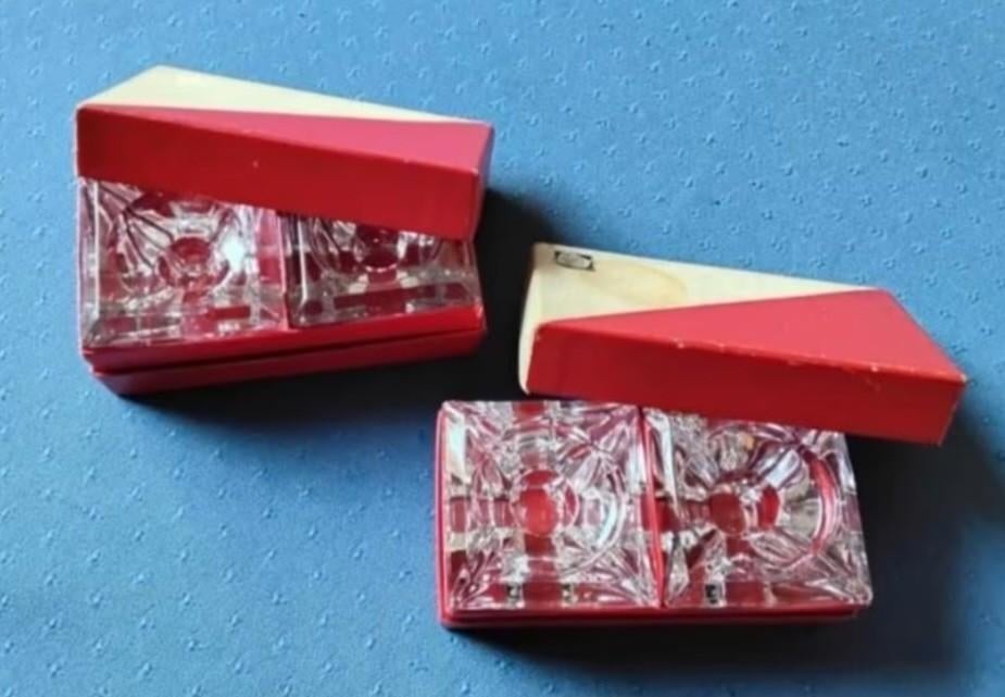 4 vintage kristallen kandelaars in originele verpakking, Antiek en Kunst, Antiek | Glas en Kristal, Ophalen