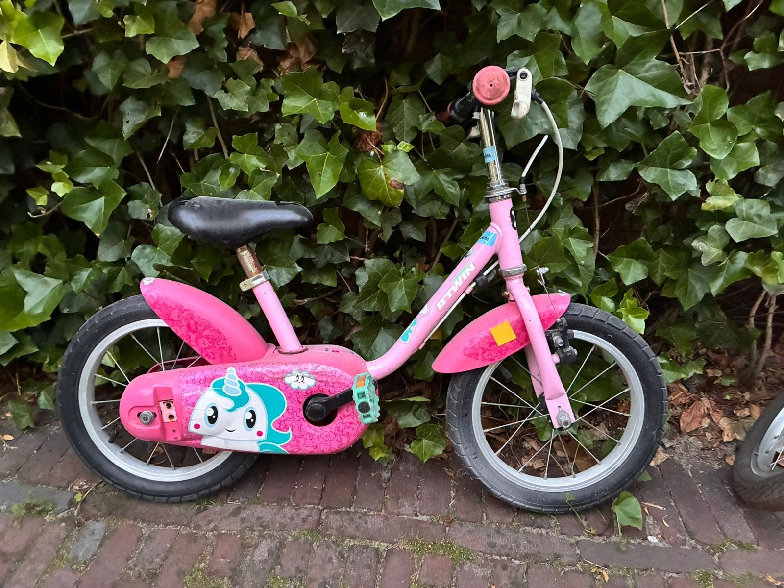 Roze kinderfiets B'Twin 14 inch met eenhoorn, Ophalen of Verzenden, Gebruikt, Terugtraprem, 16 tot 20 inch