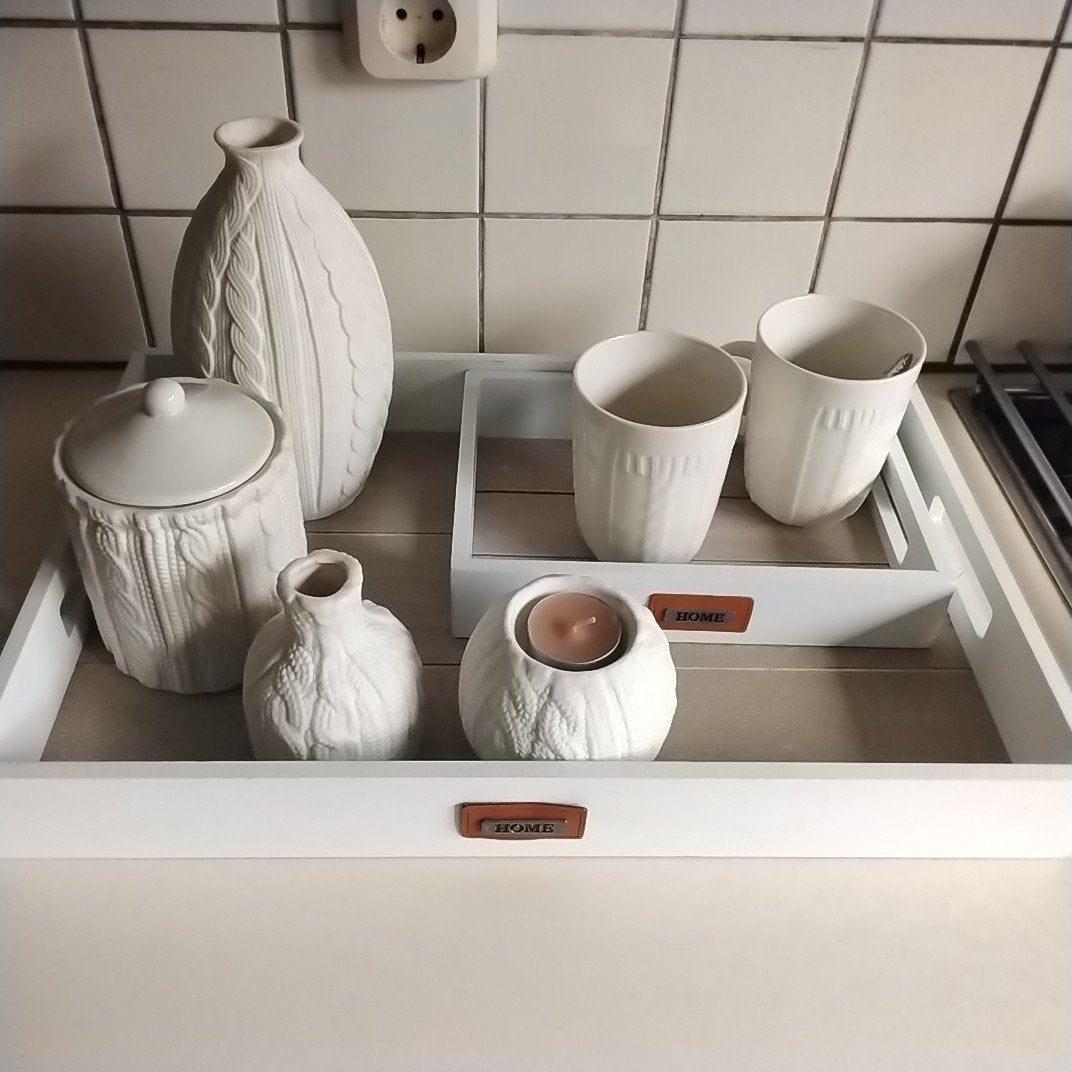 set van 2 hoge mokken, enz. breiwerk motief, Huis en Inrichting, Ophalen of Verzenden, Nieuw, Overige stijlen, Kop(pen) en/of Schotel(s)