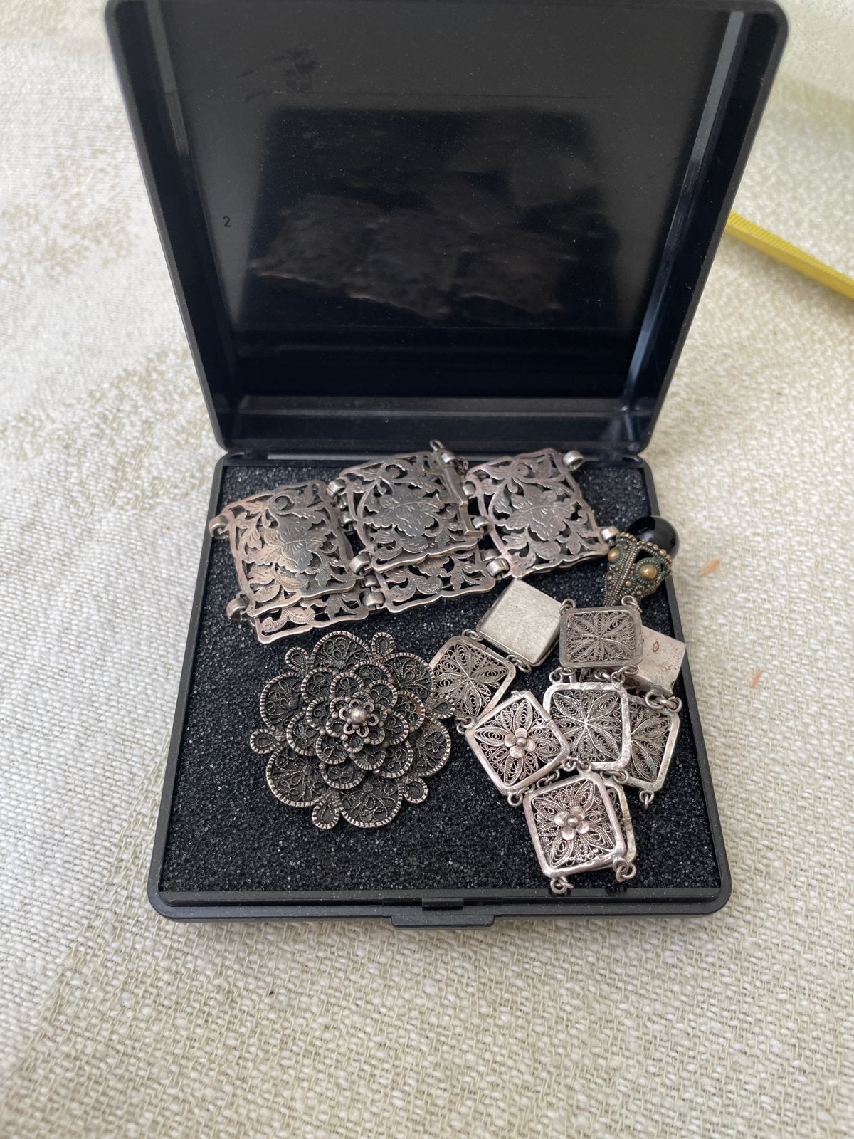 Partij Antieke Zilveren Filigrein Sieraden (800) - Opknapper, Ophalen of Verzenden, Zilver, Armband, Met edelsteen
