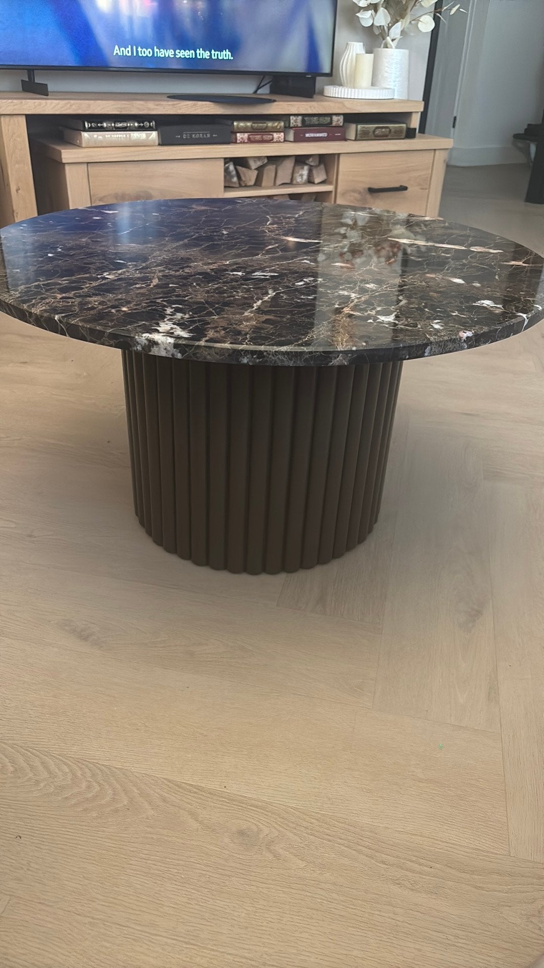 HAND MADE Emperador marmer salontafel & design ribbelpoot, Ophalen, 50 tot 100 cm, Rond, Nieuw