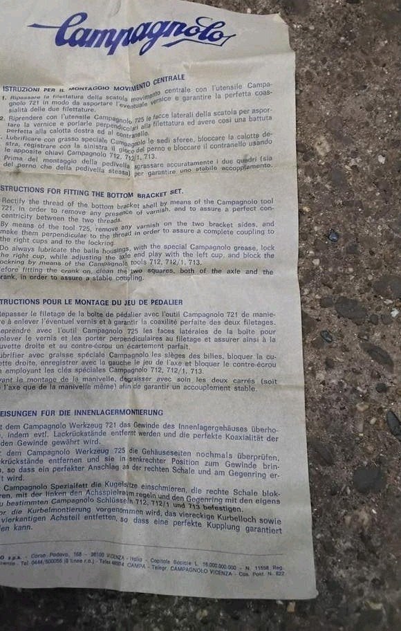 INSTRUCTIE BLAADJE CAMPAGNOLO, Ophalen of Verzenden