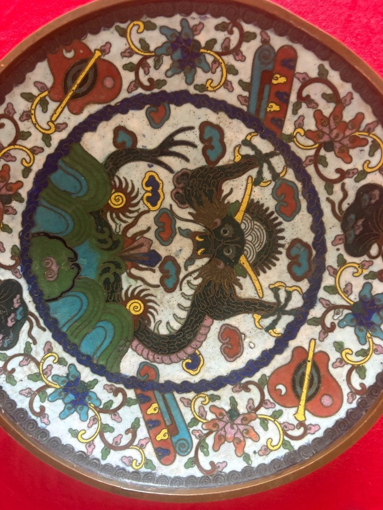 Antiek Cloisonné Emaille Schotel (Handgemaakt,Beijing 1830, Ophalen of Verzenden