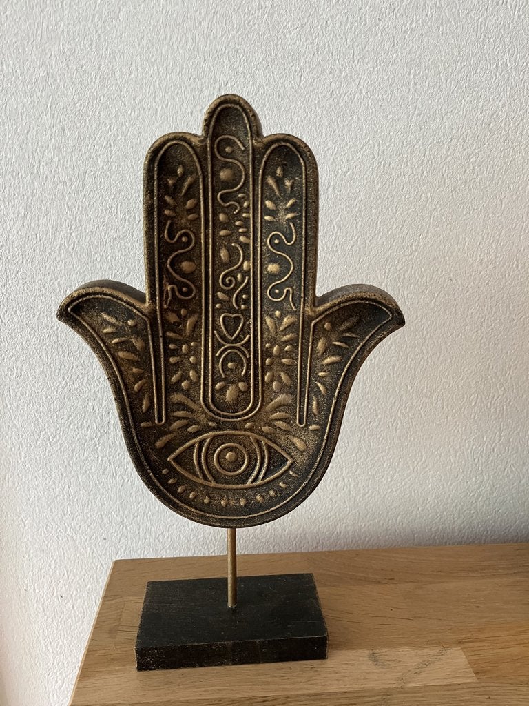 Houten beeldje hamsa hand, Huis en Inrichting, Hout, Decoratieobject, Ophalen of Verzenden, Zo goed als nieuw