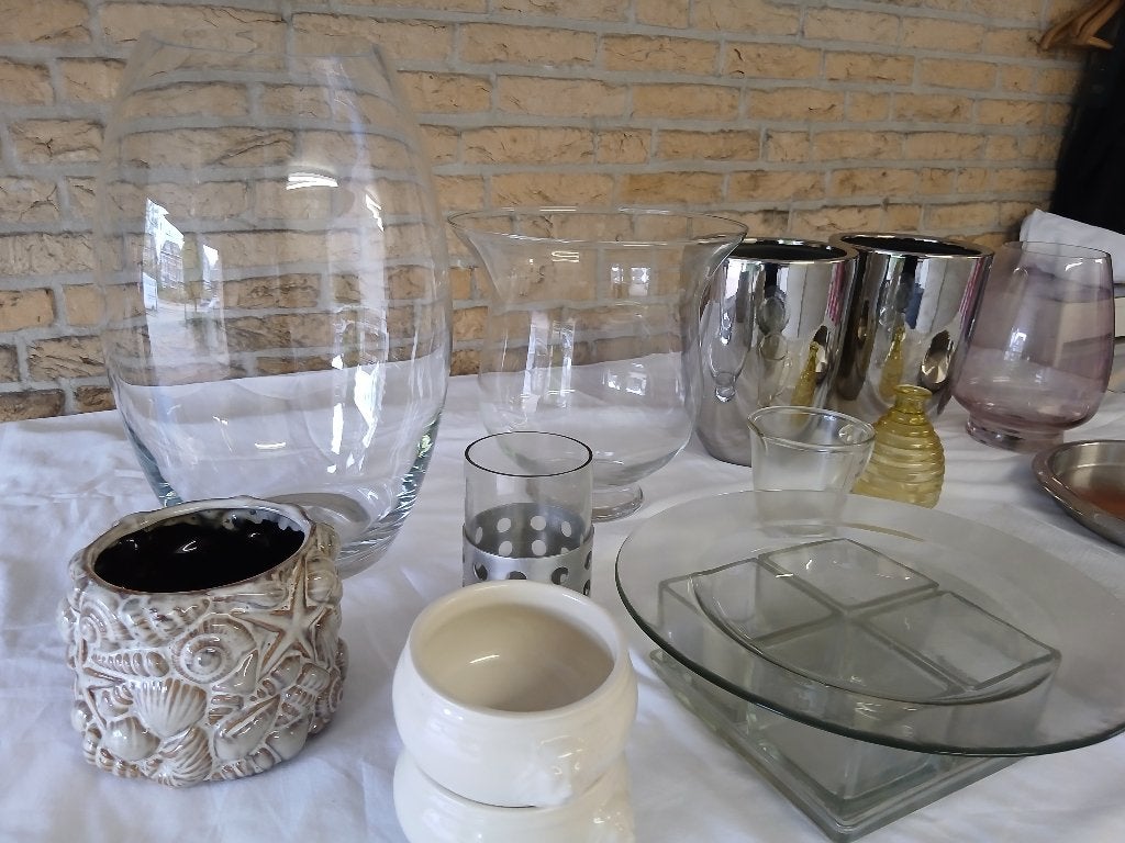 Diverse vazen en schalen, Huis en Inrichting, Ophalen, Geschikt voor droogbloemen, Transparant, 30 cm