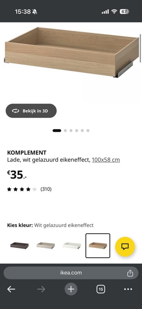 Pax ikea komplement wit geglazuurd eiken 2 stuks, Ophalen, 1 of 2 laden, Nieuw, 50 tot 100 cm