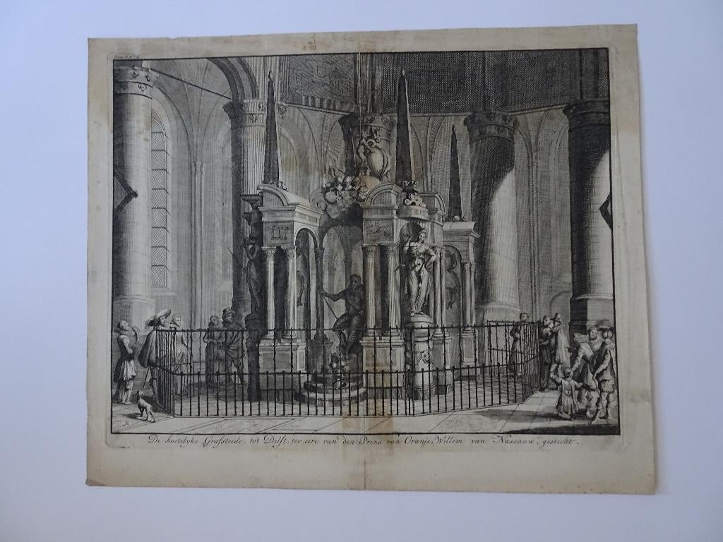 gravure graf Willem van Oranje Delft, Jan Luijken 1730, Dagelijks leven, Verzenden, Gravure, Origineel
