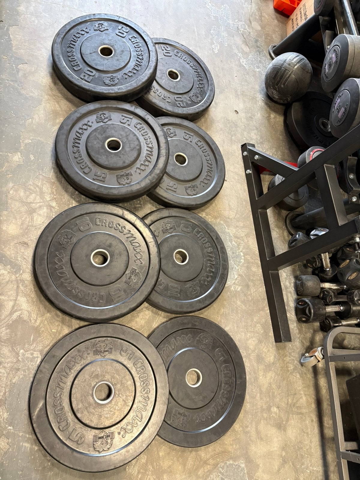 370 kg crossmaxx bumperplates halter schijven 50 mm, Ophalen, Halterschijven, Gebruikt, Halter schijven