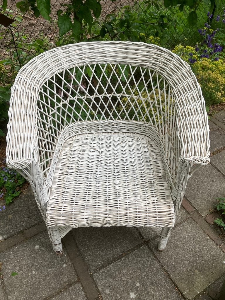 Wit rieten stoeltje, Ophalen, Gebruikt, Wit, Riet of Rotan