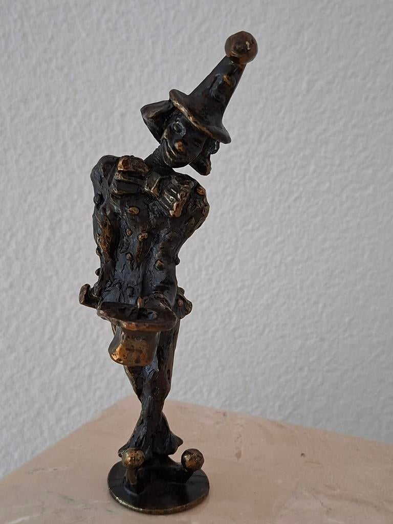 Bronzen beeldje van een clown met hoedje, Ophalen of Verzenden