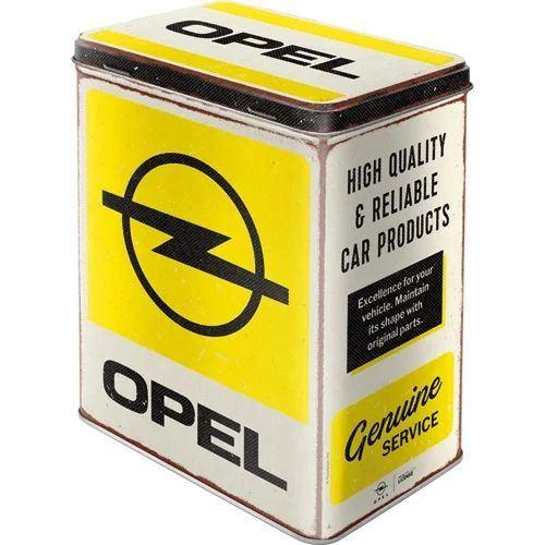 Opel service geel logo reclame voorraadblik koektrommel, Ophalen of Verzenden, Nieuw, Auto's