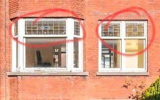 Originele glas-in-lood ramen – Art Deco / Amsterdamse School, Ophalen, Gevelraam of Ruit, Gebruikt, Glas in lood