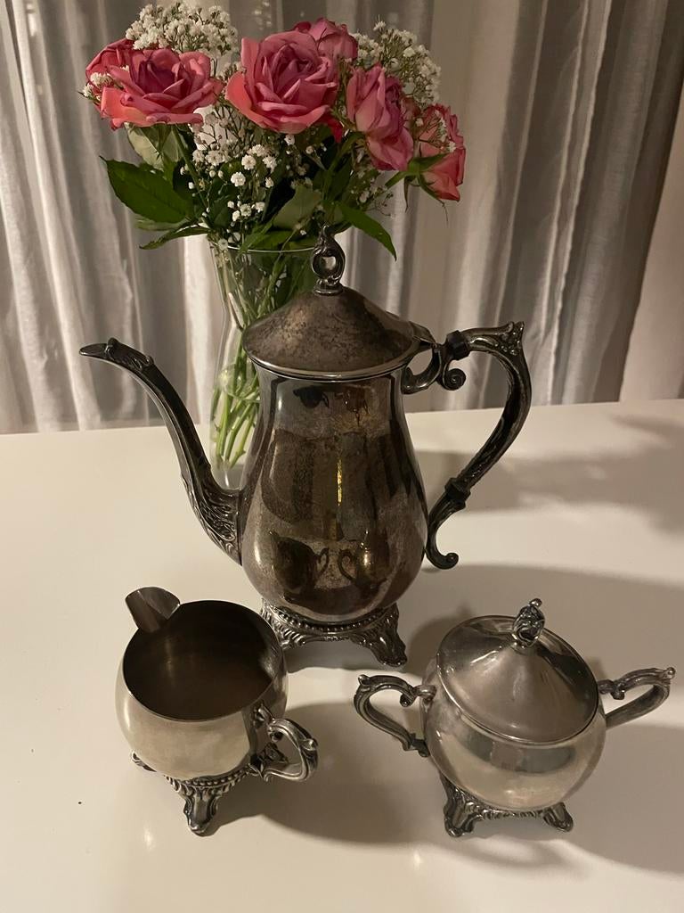 Vintage Koffie- en Theeservies, Antiek en Kunst, Antiek | Goud en Zilver, Zilver, Ophalen of Verzenden