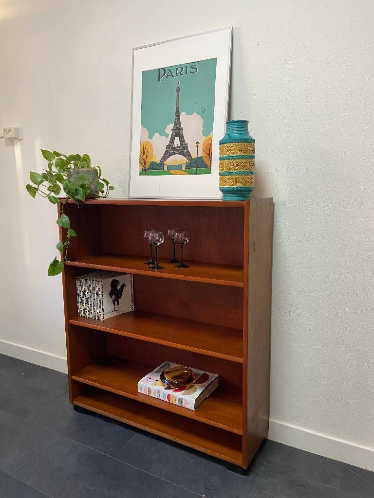 Vintage Deense boekenkast van teakhout, Huis en Inrichting, Kasten | Boekenkasten, Ophalen, Vintage Deens design, Gebruikt, 100 tot 150 cm