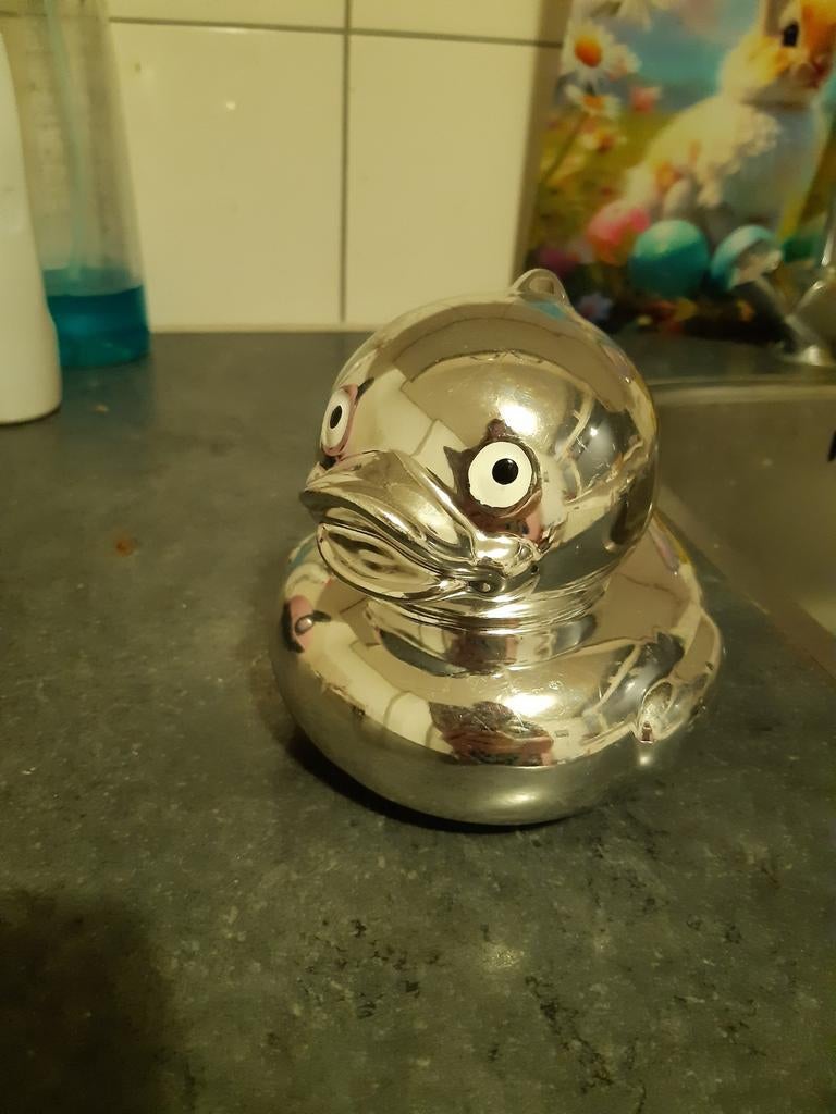 Spaarpot  zilver kleurig eend, Ophalen, Zo goed als nieuw, Overige materialen, Dier