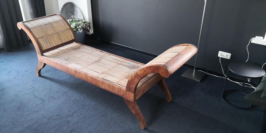 Bankje hout met rotan, Huis en Inrichting, Ophalen, Minder dan 75 cm, Tweepersoons, Minder dan 150 cm