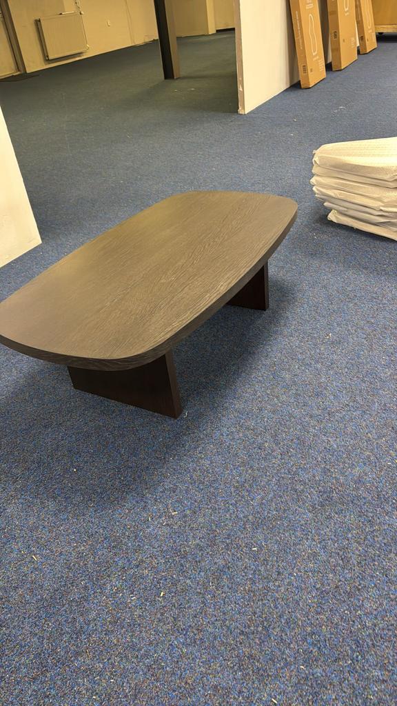 PUUUR Deens ovale salontafel - Deer brown eiken fineer, Ophalen, Gebruikt, 100 tot 150 cm, Eikenhout