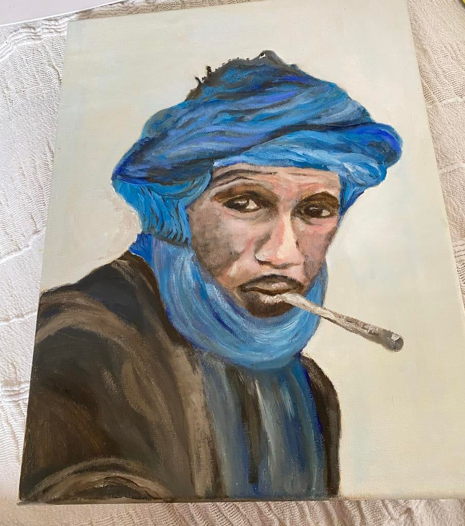Olieverf schilderij Toeareg nomade 40x30, Ophalen of Verzenden