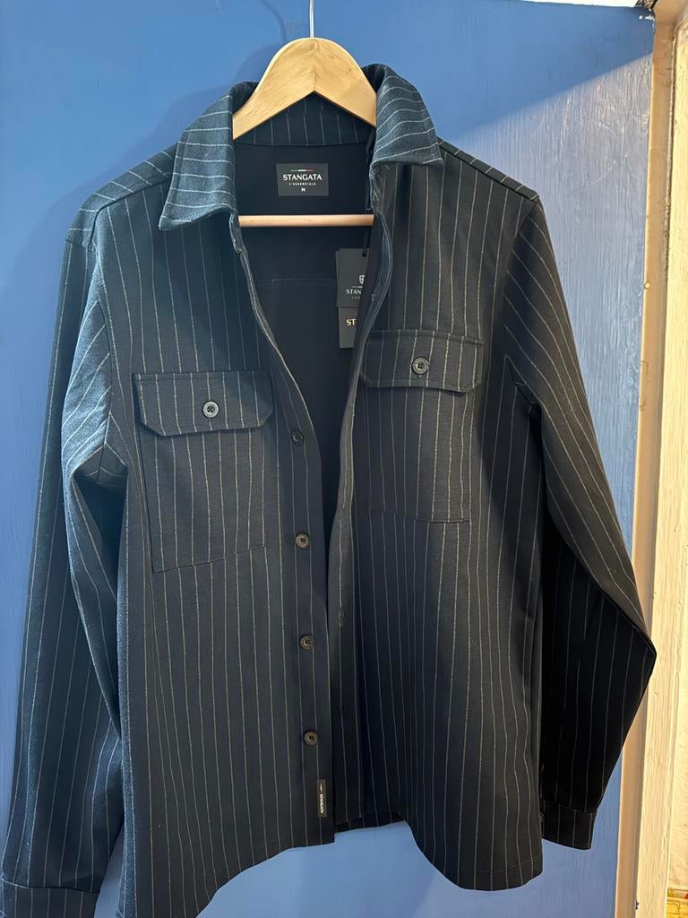Stangata gestreept overhemd - Nieuwstaat, Kleding | Heren, Overhemden, Ophalen of Verzenden, Zo goed als nieuw, Zwart, Halswijdte 39/40 (M)