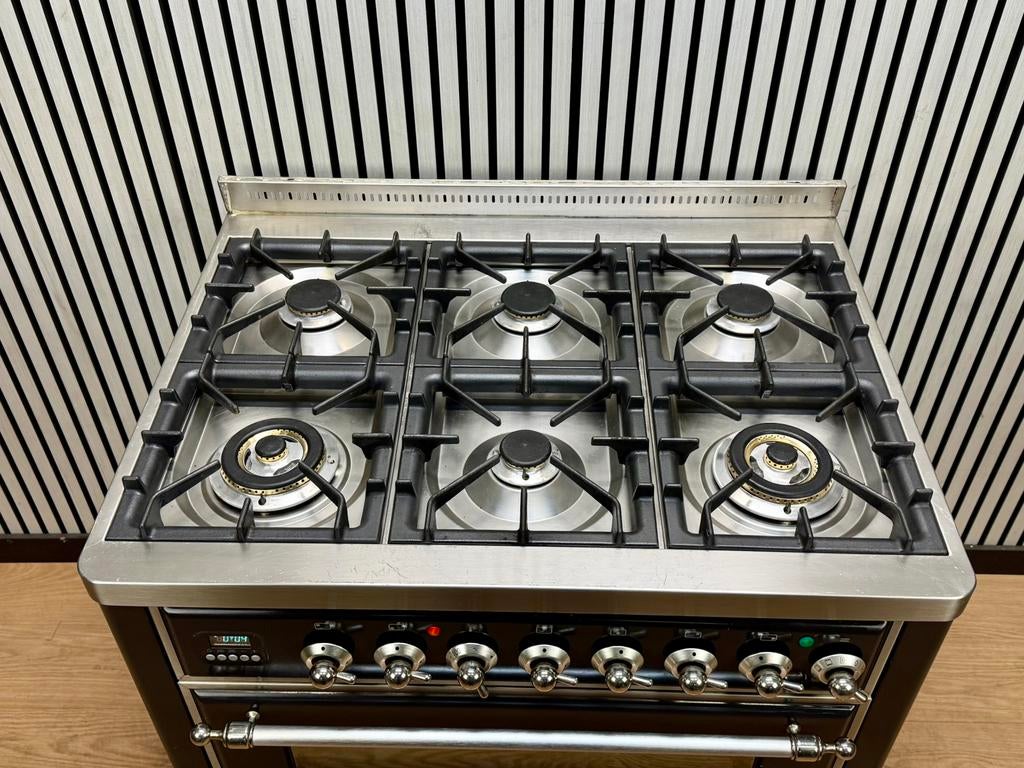 Luxe Boretti Majestic Fornuis antraciet/chroom 91x70 cm, Fornello Esperta, Ophalen of Verzenden, Zo goed als nieuw, Energieklasse A of zuiniger