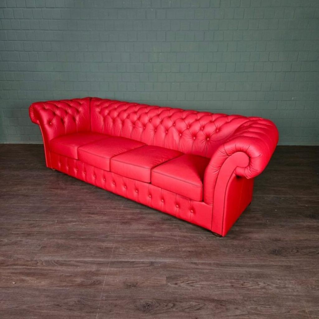 Chesterfield Bank Leder Rood 2,60 m Art. Nr.: 27370, Huis en Inrichting, Ophalen, 250 tot 300 cm, Nieuw, 75 tot 100 cm