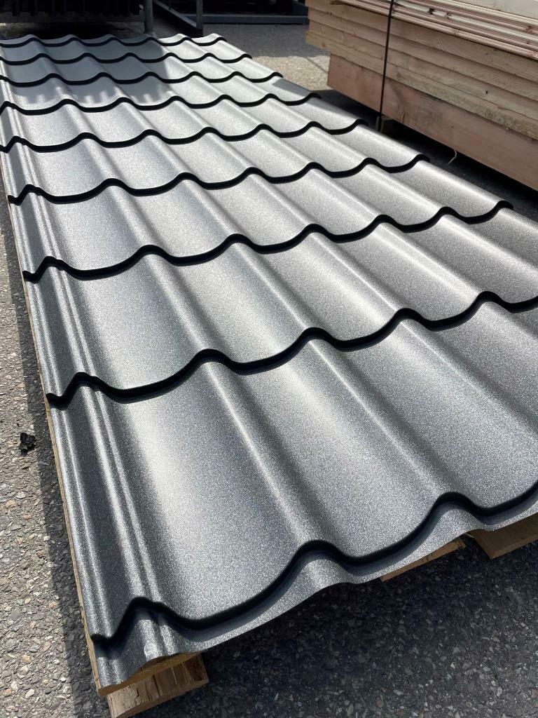 Dakpanprofielplaat wrinkle zwart voor maar € 16,50 per m2!, Doe-het-zelf en Verbouw, Dakpannen en Dakbedekking, Steen of Klei