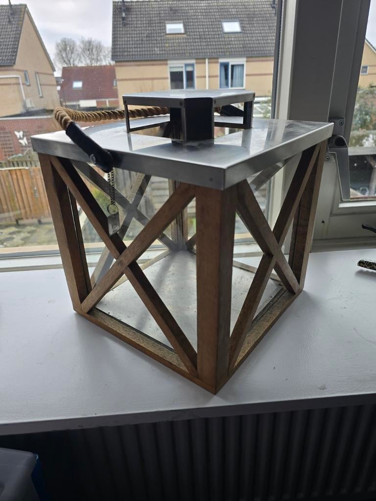 Riviera maison vierkante houten/chrome kandelaar, Huis en Inrichting, Tafels | Sidetables, 50 tot 100 cm, Vierkant, Ophalen of Verzenden