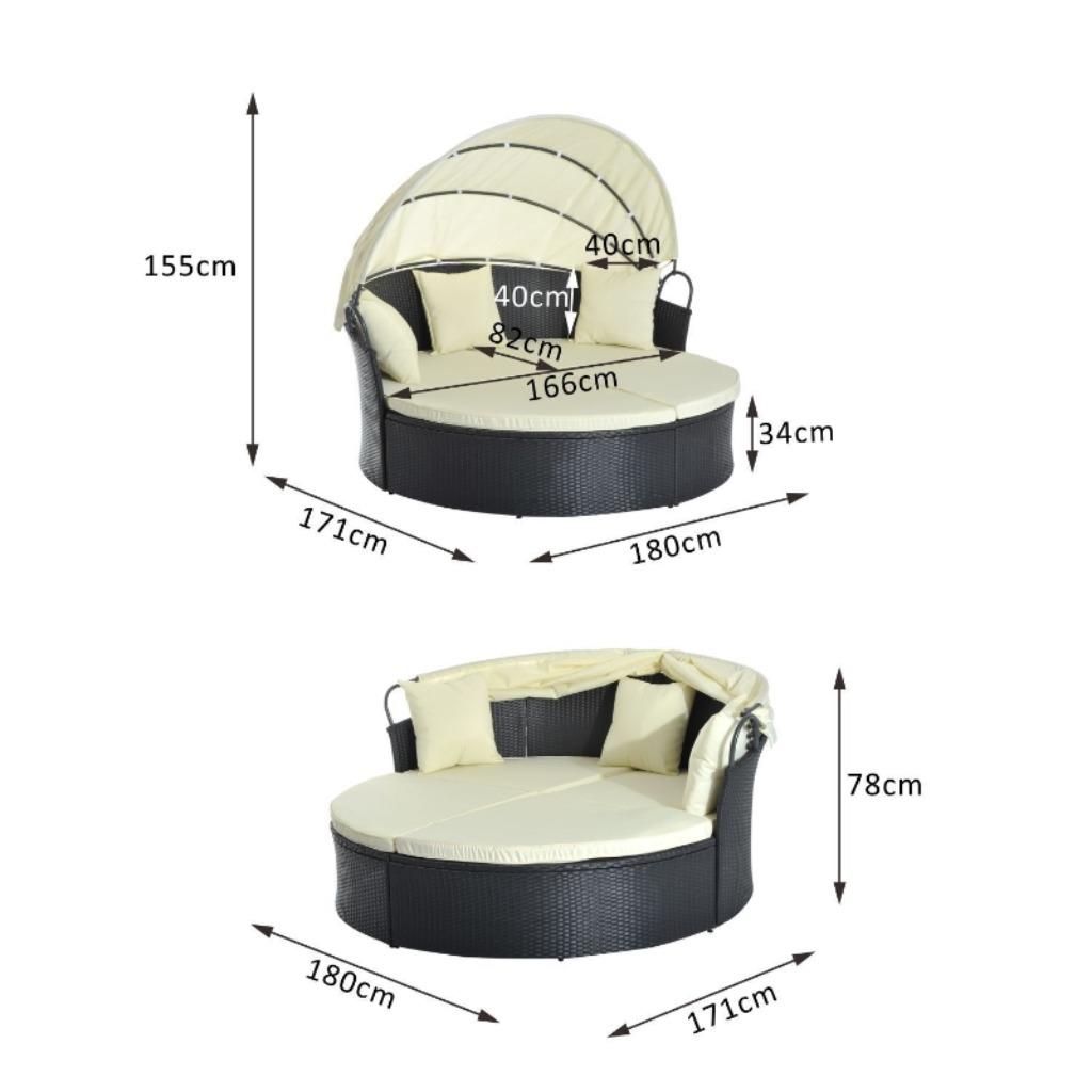 Zonne-eiland met Kap(Zwart/Beige) of (Zwart/Bruin/Grijs), Tuin en Terras, Tuinsets en Loungesets, 4 zitplaatsen, Rotan, Nieuw