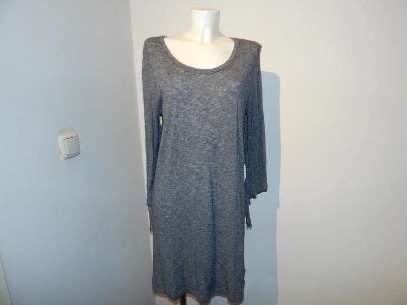 Zadig & Voltaire grijze casual jurk franjes rug mouwen M, Maat 38/40 (M), Zadig & voltaire, Verzenden, Grijs