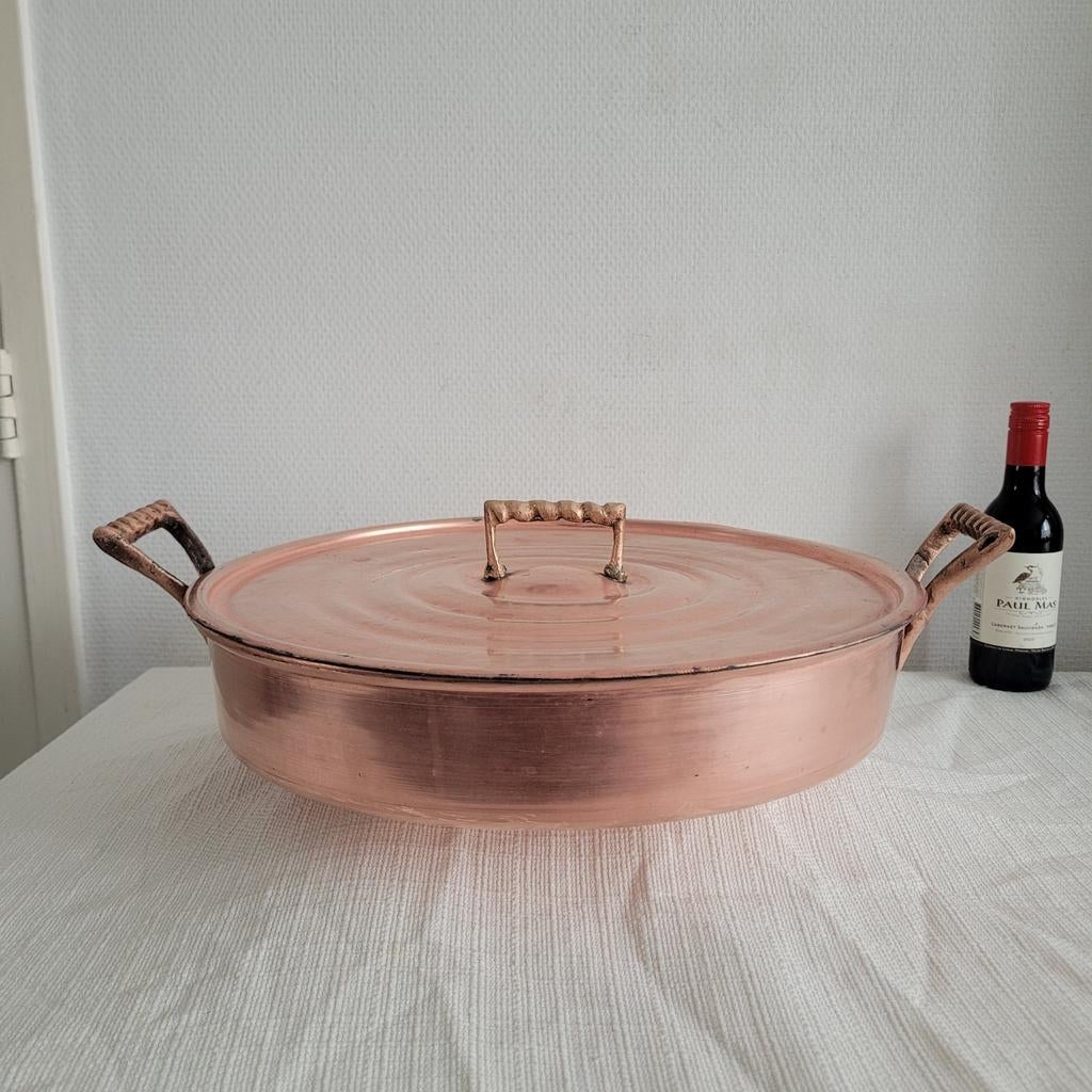 Grote koperen pan sauteusepan sauteerpan 35 cm & 3.1 kilo, Ophalen of Verzenden, Gebruikt, Overige materialen, Koekenpan of Braadpan