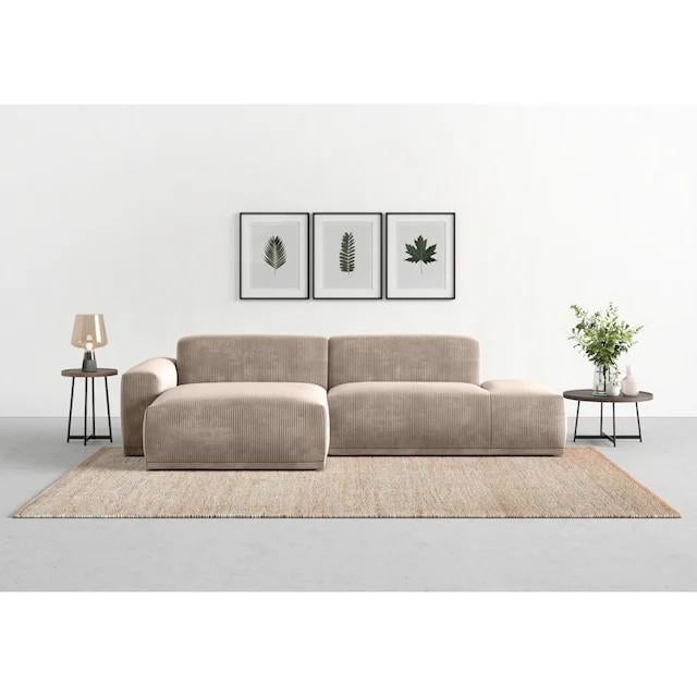 Nieuwe trendy hoekbank beige zacht ribstof loungebank, Keizer, 250 tot 300 cm, Keizer, Hoekbank