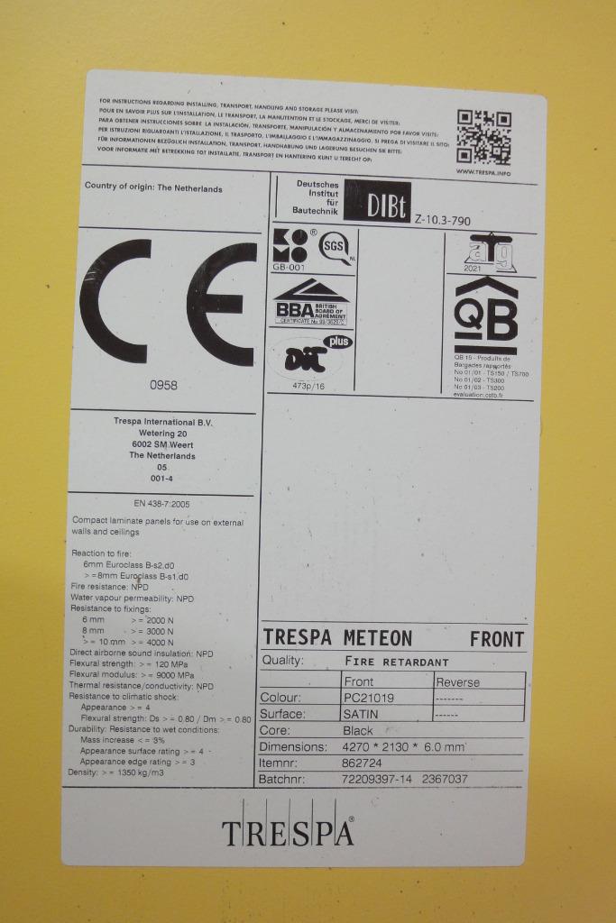 Trespa grote plaat, Doe-het-zelf en Verbouw, Platen en Panelen, Ophalen of Verzenden, Nieuw, HPL, Minder dan 20 mm