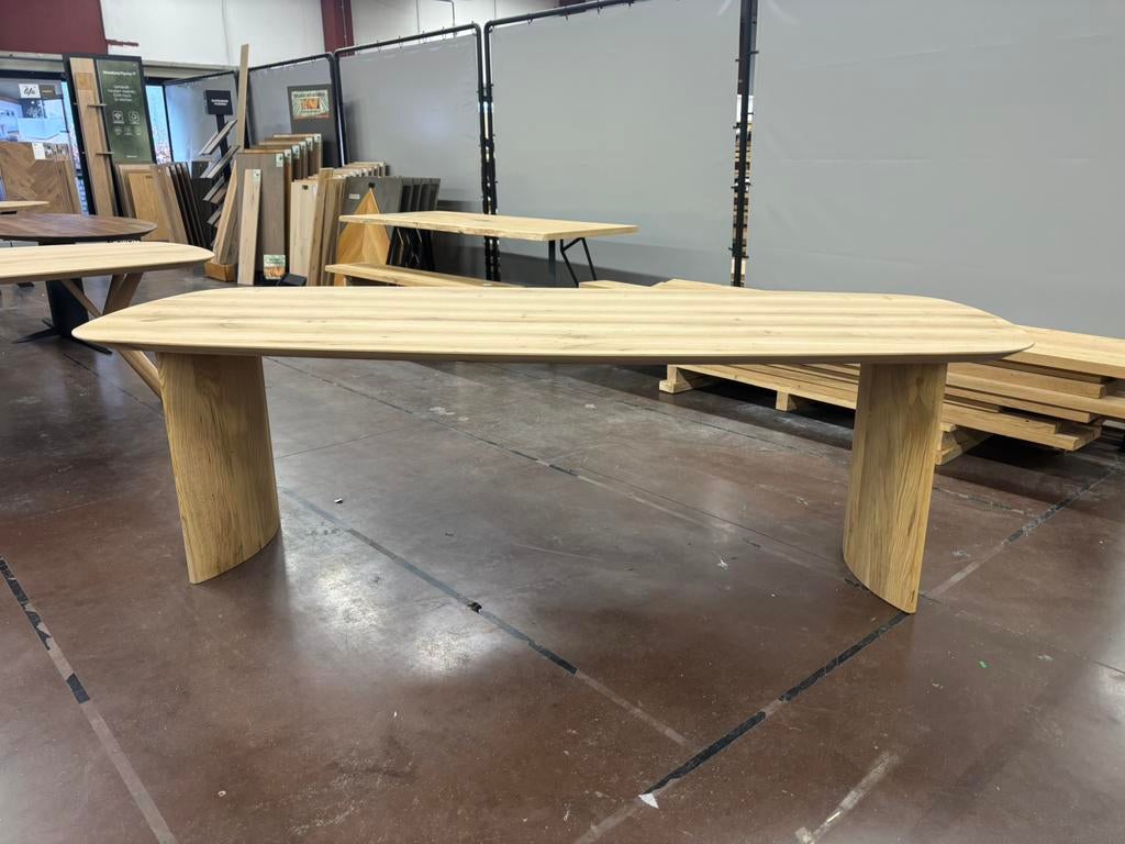 Eiken Deens ovale tafel Puglia met gebogen poten 220x100cm, Ophalen, 200 cm of meer, 50 tot 100 cm, Zo goed als nieuw