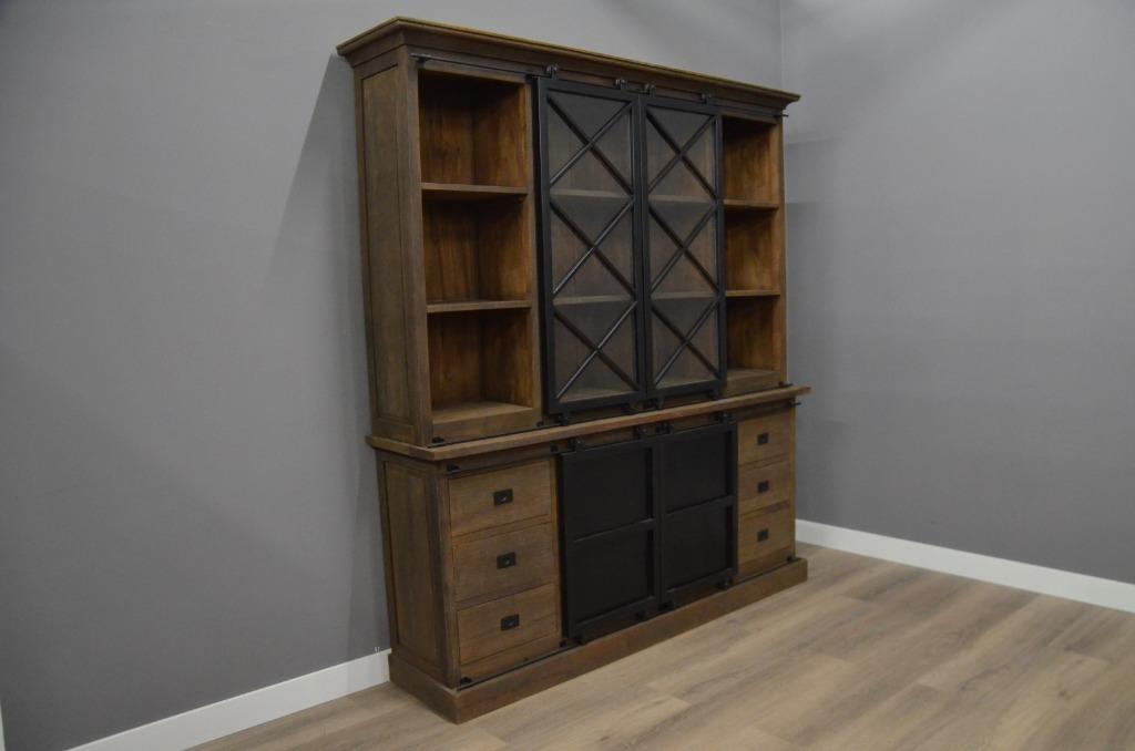 Teak vitrinekast 200 cm – Industrieel, 200 cm of meer, Nieuw, Ophalen of Verzenden, 200 cm of meer