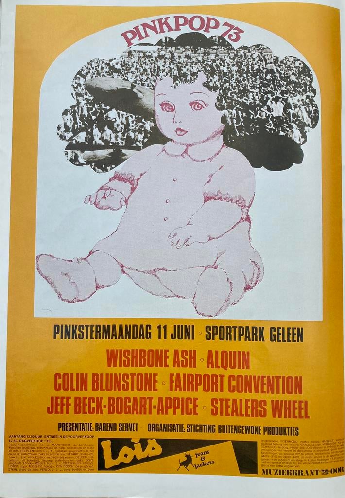 Paginagrote A3 advertentie PINKPOP 1973 Wishbone Ash ALQUIN, Ophalen of Verzenden