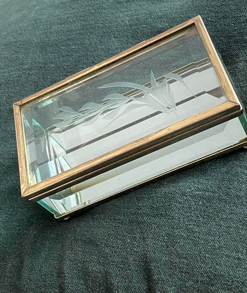 Vintage zwaar glazen snuisterijen dekseldoos, gaaf, Antiek en Kunst, Ophalen of Verzenden