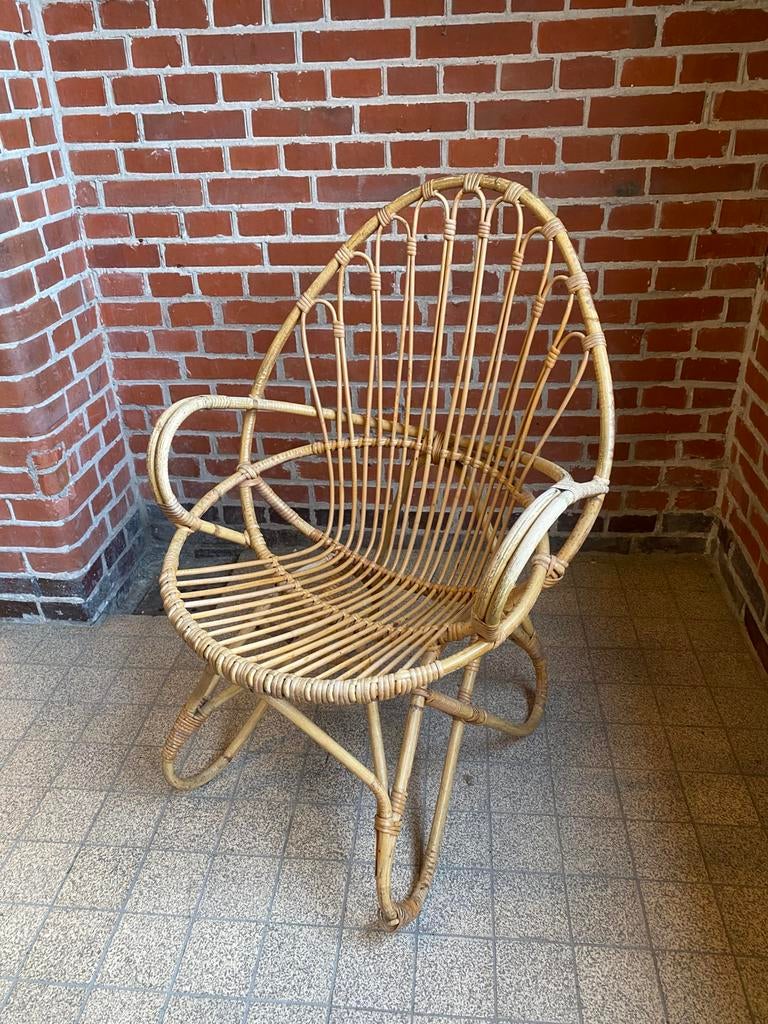 Rotan bamboe sierlijke stoel ROHE ‘60 vintage goede staat, Ophalen, Gebruikt, Bruin, Riet of Rotan