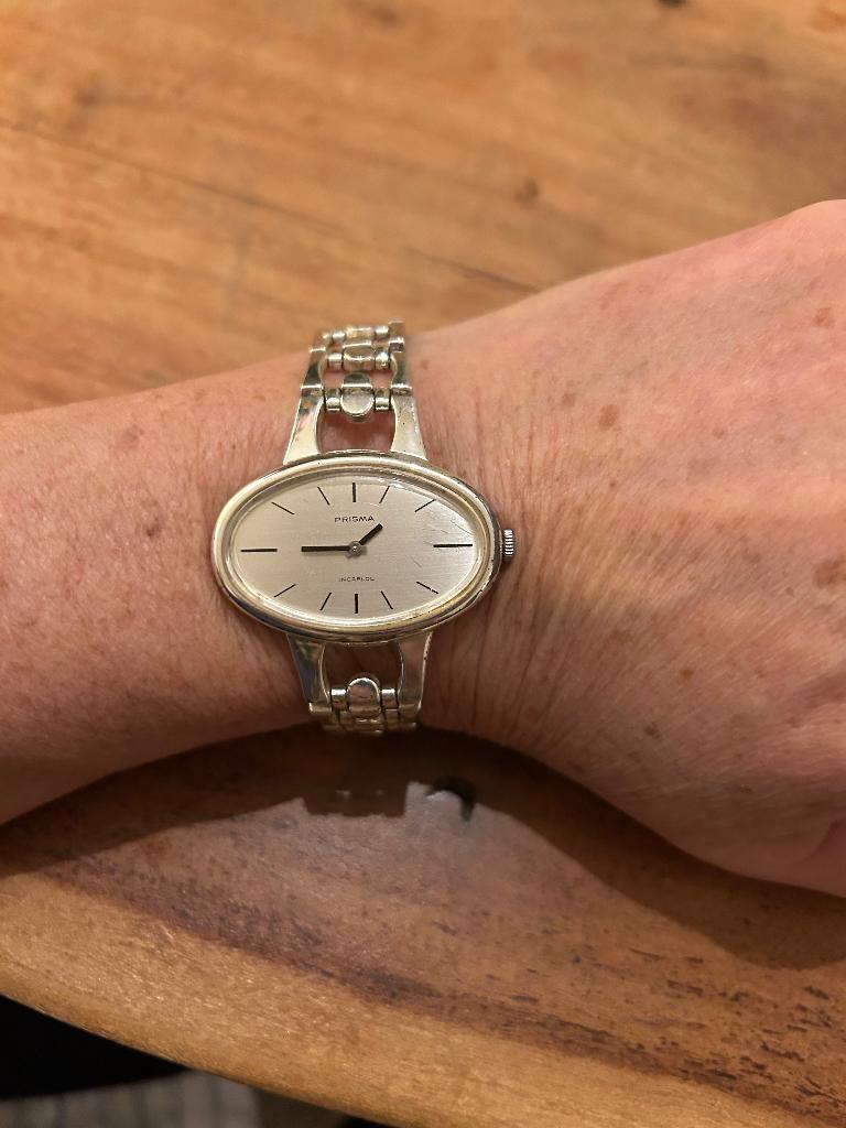 Prisma dameshorloge 0925 zilver incablok, Sieraden, Tassen en Uiterlijk, Horloges | Antiek, Overige merken, Polshorloge, Met ketting