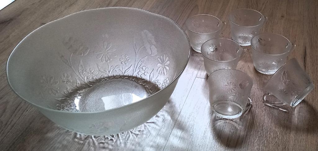 SNEL WEG - Bowl of punch set - Grote glazen schaal en bekers, Huis en Inrichting, Ophalen, Nieuw, Overige stijlen, Glas