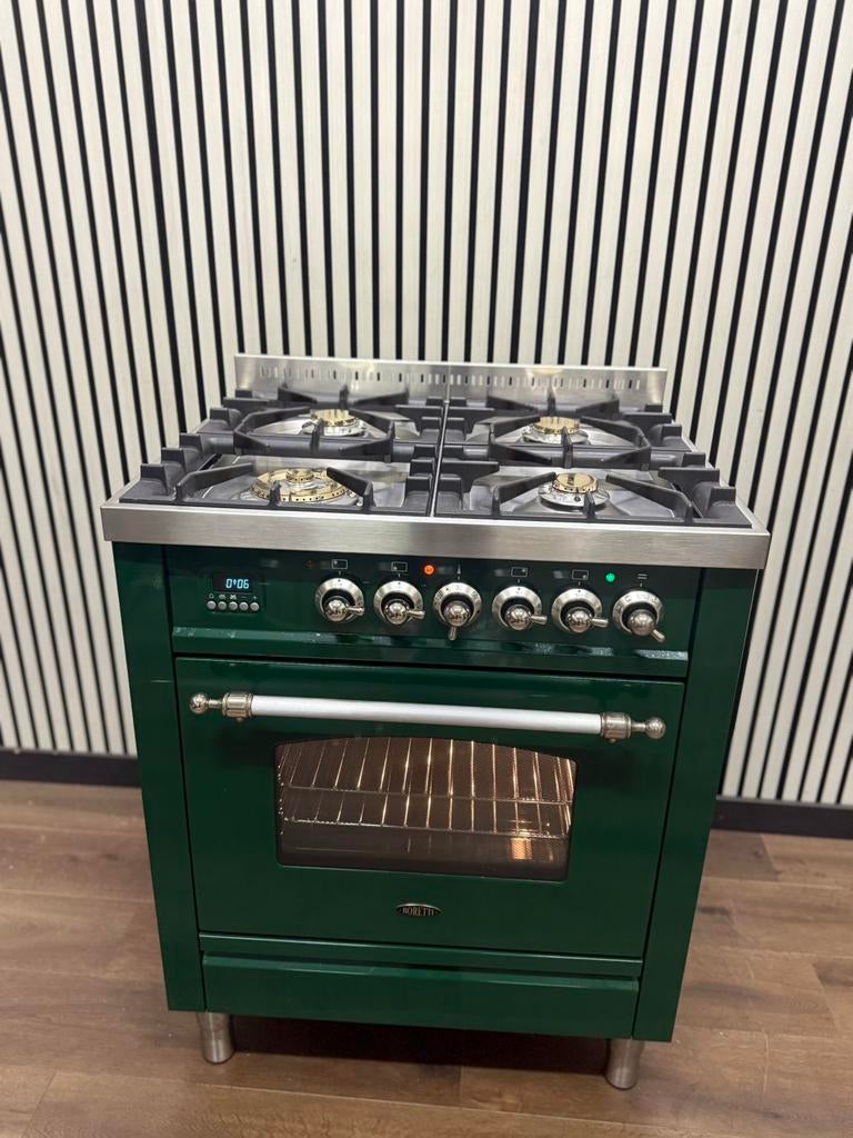 Luxe Groene Boretti Fornuis 4 pits 70x60 cm, Fornello Esperta, Ophalen of Verzenden, Zo goed als nieuw, Energieklasse A of zuiniger
