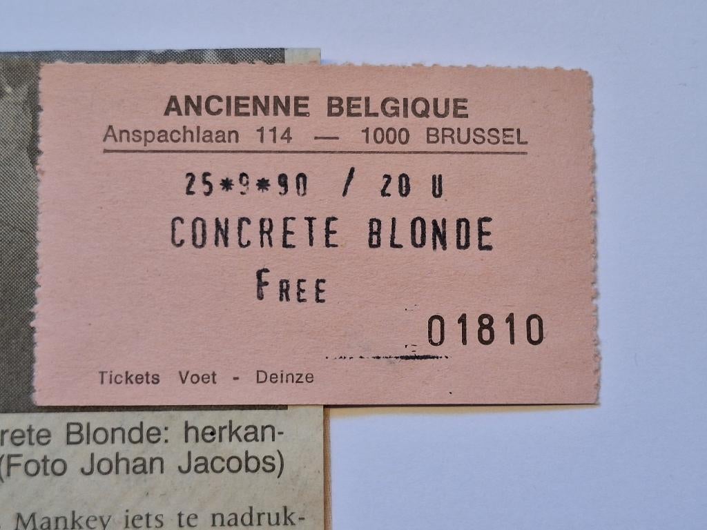 CONCRETE BLONDE = ticket= Alternative Rock= 1990, Ophalen of Verzenden, Zo goed als nieuw, Foto of Kaart