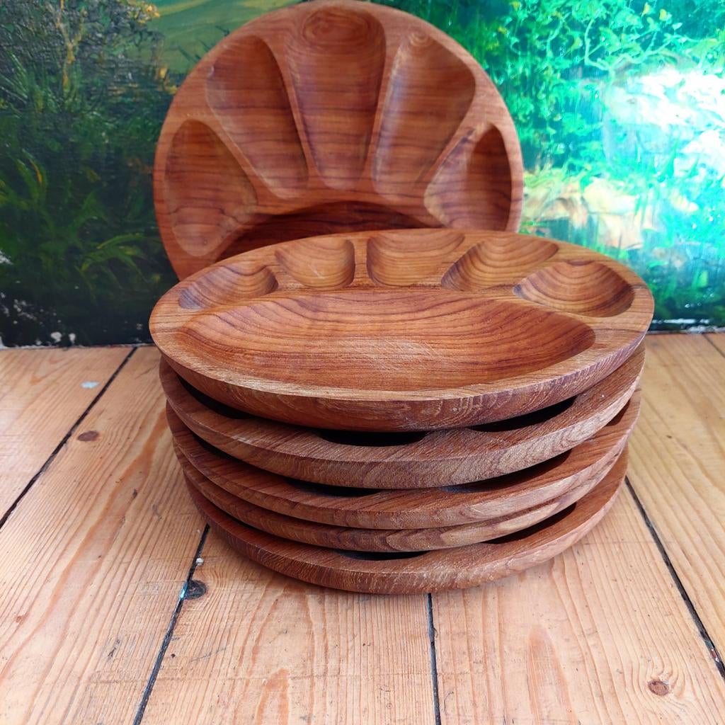 Lucky Vintage Teak houten borden set (6 stuks) - Thailand, Huis en Inrichting, Gebruikt, Schaal, Ophalen of Verzenden, Onbekend